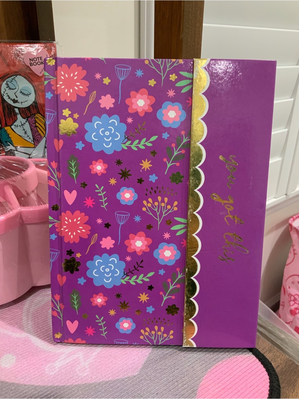 Floral Purple Hardcover Notebook with Gold Accents